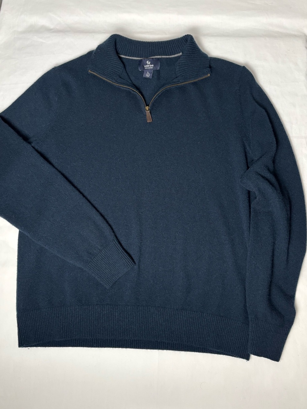 Lands End 100% Cashmere  Quarter-Zip Sweater - Navy Blue Size L